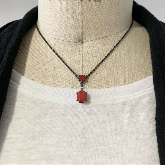 RARE Les Néréides Gunmetal Red Stone Necklace - Picture 3 of 7